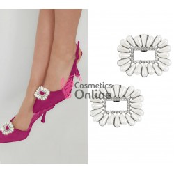 Set 2 agrafe cu clips si perle albe sidefate pentru pantofi LS0168 Argintii